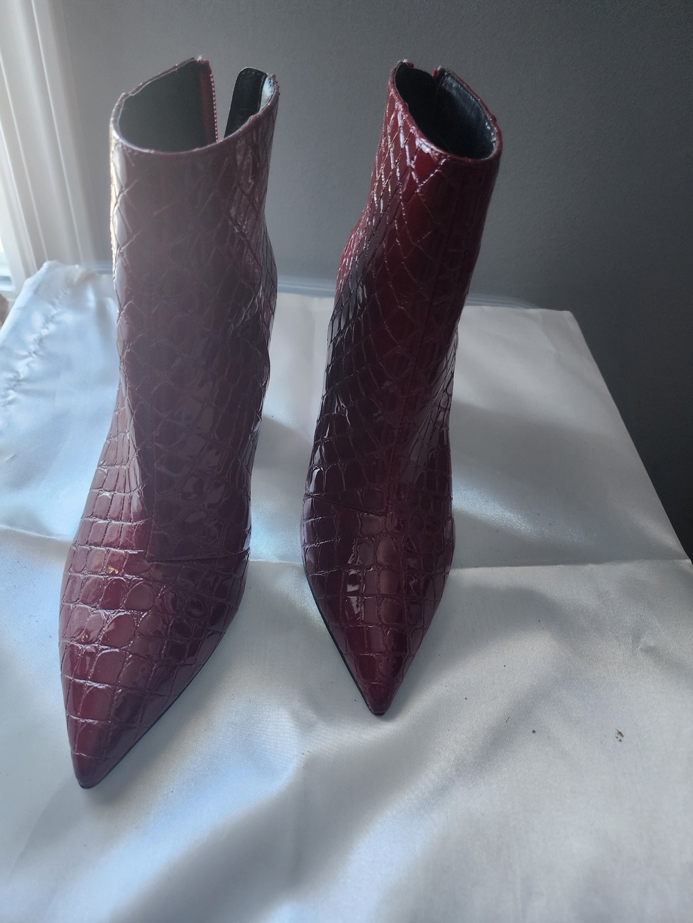 Topshop Burgundy Croc-Embossed Pointed Ankle Boots - Picture 6 of 8